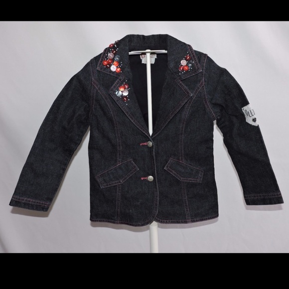 Floriane Dark Denim Jean Jacket Beaded Small - Picture 5 of 5